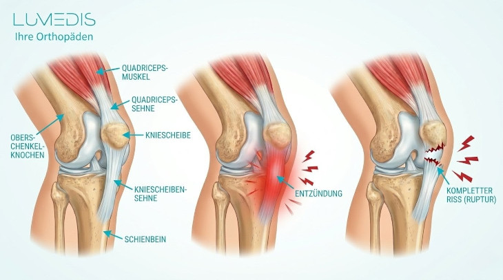 Patellasehne, Patellasehnenentzündung und Patellasehnenriss Patellasehne, Patellasehnenentzündung und Patellasehnenriss
