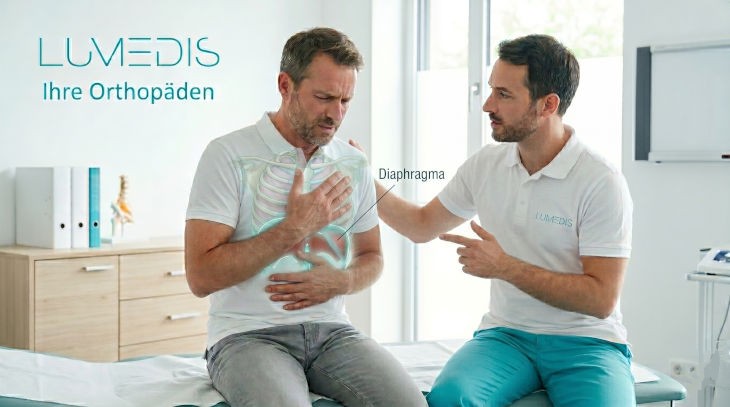 Abbildung eines Patienten mit einem Zwerchfellkrampf Abbildung eines Patienten mit einem Zwerchfellkrampf